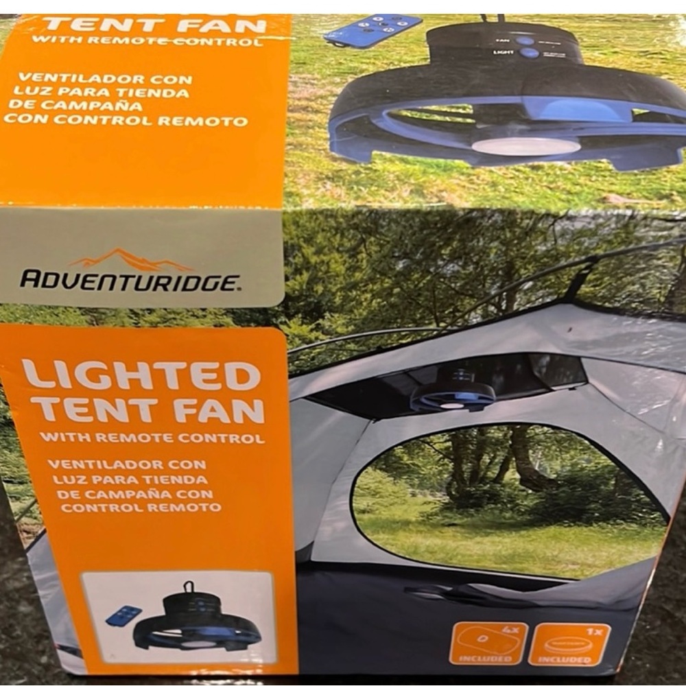 NIB, sealed, Adventureridge Lighted Tent Fan, with remote control.